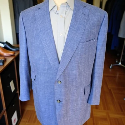 Henry Poole Blazer 50S USA Bespoke Savile Row Linen Wool Silk Ticket Pocket - Image 1 of 4