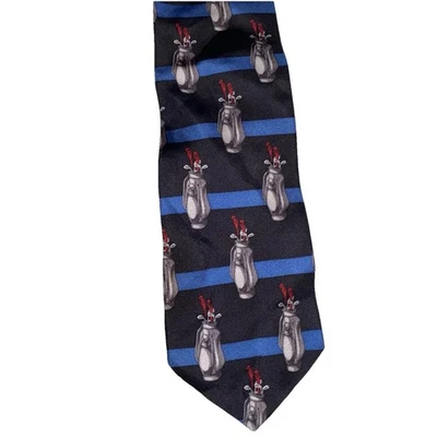 Corbata para hombre Hunters Bay 100 % seda con tema de golf azul y negra Foto 1 de 4