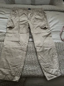 Gap Twill Cargo Pants Womens Tan Beige Pull On Mid Rise Cotton Pockets XL - Picture 1 of 11