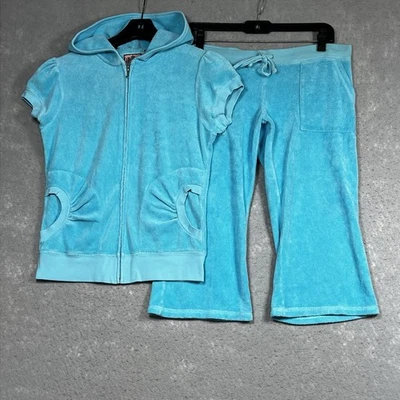 Conjunto de chándal pantalones capri de colección Y2K Juicy Couture para mujer M tela de felpa azul Foto 1 de 4