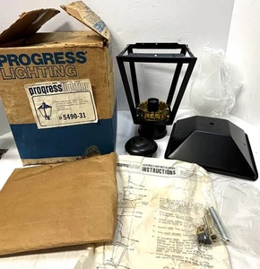 Lampada Lanterna Elettrica Vintage Anni 70 Progress Lighting Black Post Nuova #p5490-31 - Foto 1 di 11