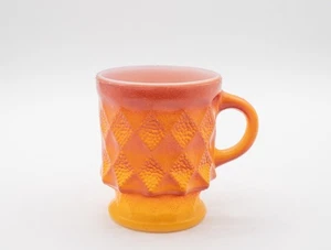 Fire King Anchor Hocking Red Orange Kimberly Diamond Pattern Glass Mug Vintage - Picture 1 of 7