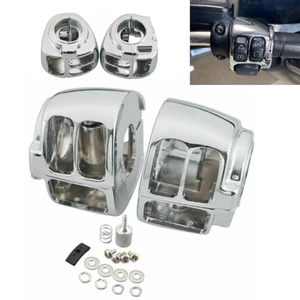 Chrome Hand Control Switch Housing Covers For Harley Dyna Sportster XL883 1200 - Imagen 1 de 10