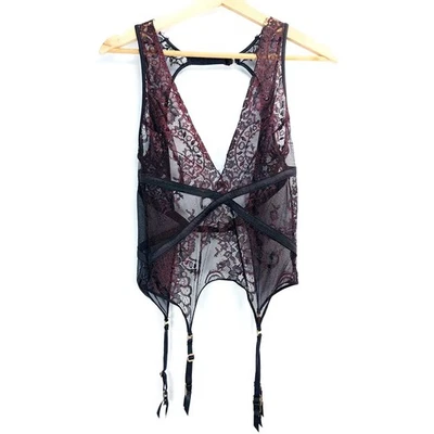 Honey Birdette Hana Suspender Top Size S Red Black Lace Lingerie Garter Straps - image 1 of 4