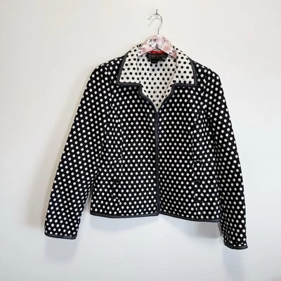 NINA McELMORE 波尔卡圆点 Basketweave 双面夹克 尺寸 4 黑色 白色 — 第 1/4 张图片
