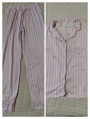 Laura Ashley Women's Sleepwear Pink Stripe Top And Bottom, Size Medium - Image 1 of 4