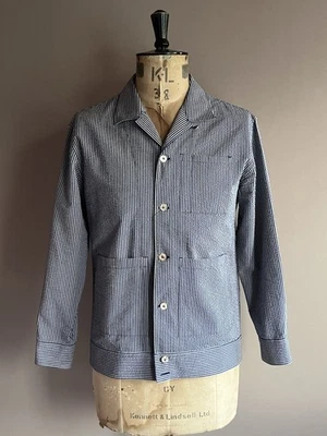 Chaqueta The Gigi Chore Para Hombre Talla 42 L Azul Marino Rayas Seersucker Utility Worker Foto 1 de 4