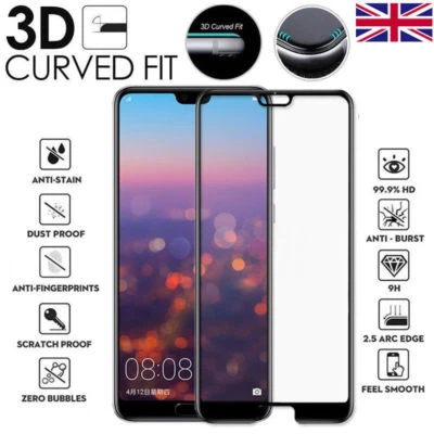 For Huawei P20 (ONLY) Genuine Full 3D Tempered Glass 9H Screen Protector Cover - Image 1 of 2