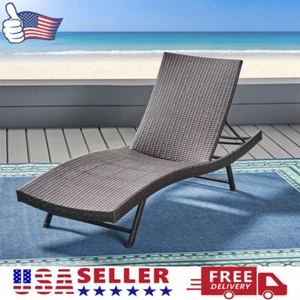 Outdoor Kauai Pe Wicker Chaise Chair Adjustable Back All-weather Wicker Exterior - Picture 1 of 14