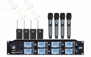 8 Cordless Microphone System 4 Wireless Handheld Microphone 4 Headset mics Beige - Picture 1 of 3