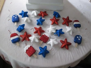 24 Asst. Patriotic Glitter Star & Popsicle Ornaments -4th of July, Lot 3 - Picture 1 of 5