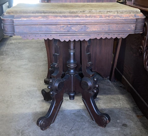 Antique Eastlake Walnut Victorian Parlor Table with Fabric Top Cover