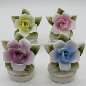 Charming Set of 4 Vintage Porcelain Floral Place Card Holders 2" Tall - Picture 1 of 12
