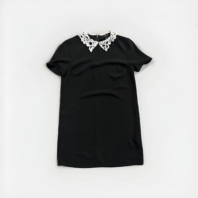 Romantic Goth Shift Dress SzS Forever21 B&W Lace Crochet Peter Pan Collar Addams - Image 1 of 4