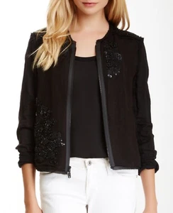 Elie Tahari Pearson Sequined Raw-Edge Jacket Black M NWT $448 - Picture 1 of 3