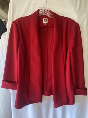 Chaqueta Blazer Anne Klein Mujer Roja Manga Larga Talla Mediana Elástica Foto 1 de 4