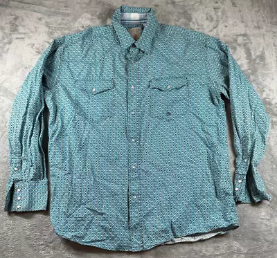 Camisa Roper Para Hombres Grande Azul Geométrica Perla A Presión Vaquero Occidental Rodeo Foto 1 de 4