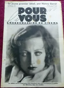 JOAN CRAWFORD COVER + story for Pour Vous (2/11/32) movies Myrna Loy N. Shearer - Picture 1 of 7