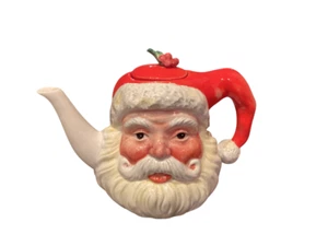 "Tetera de cerámica de vacaciones de Navidad de 7"" con tapa de acebo Department 56 Santa Claus" - Imagen 1 de 7