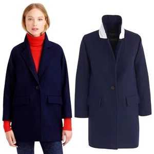 J. Crew Wool Blend Melton Boyfriend Coat One Button Navy Blue Women Size 12 - Picture 1 of 13
