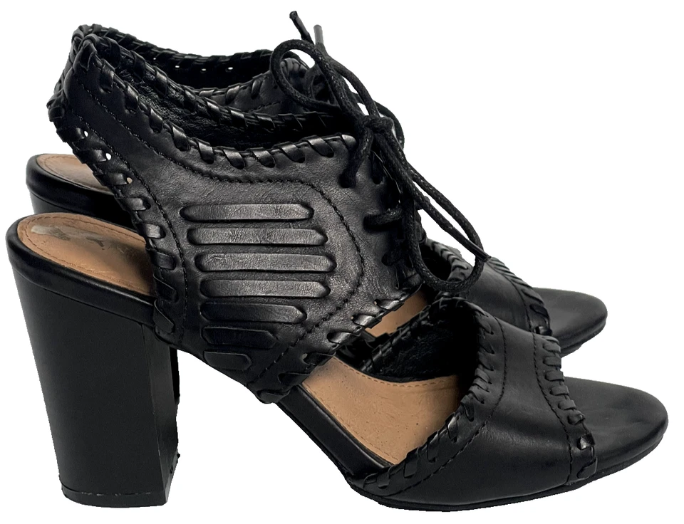 Sandalias de tacón restringido para mujer 6,5 negras con puntera abierta con cordones Foto 1 de 4