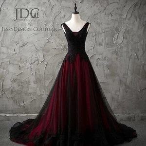 Weinrot Schwarz Träger Brautkleid Hochzeitskleid Gr.32-52 Schnürt Übergröße Neu - Bild 1 von 7