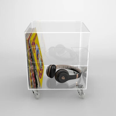 Cubo espositore cm 25 tavolino in plexiglass trasparente con ruote - Immagine 1 di 3