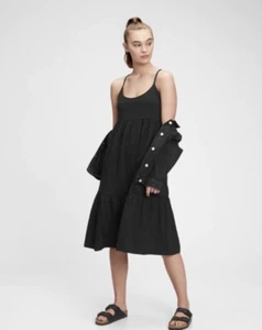 Neu mit Etikett GAP Damen-Midikleid mit Racerback-Stufenmuster – schwarz – Größe Large - Bild 1 von 5