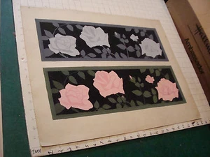Original circa 1920's school art by G Schoeling 2 PATTERNS OF FLOWERS 19 x 24" - Picture 1 of 5