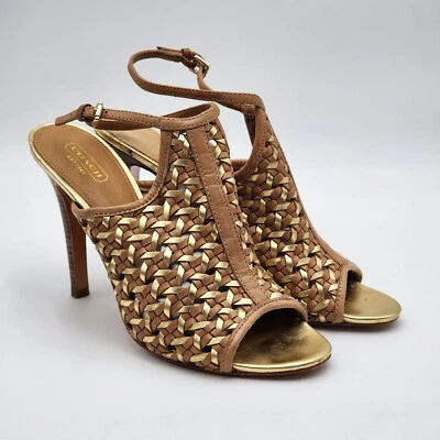 Coach Leela Womens Tan Leather Open toe Slingbacks Sandals Heels SZ 10 M  READ - Image 1 of 4