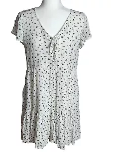 American Eagle Baby Doll Dress Cream Blue Calico Boho Mini Cottagecore Womens M - Picture 1 of 12