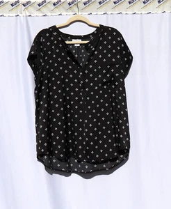 Liz Claiborne women's XL sleeveless blouse black w/white hearts short sleeves - Imagen 1 de 5