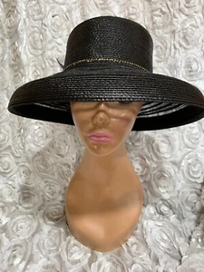 Ladies Black Fancy Beautiful Elegant Church Hat With Rhinestones - Picture 1 of 4