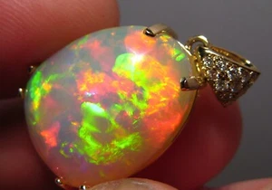 INCREÍBLE colgante de diamantes y ópalo Welo de 21 quilates, oro amarillo sólido de 14 k - Imagen 1 de 13