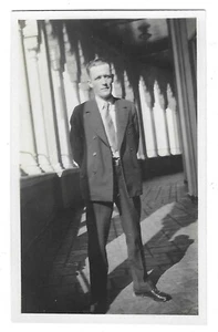 Vintage Snapshot Photo Young Man Dressed Up Posed Formal Building Background - Picture 1 of 2