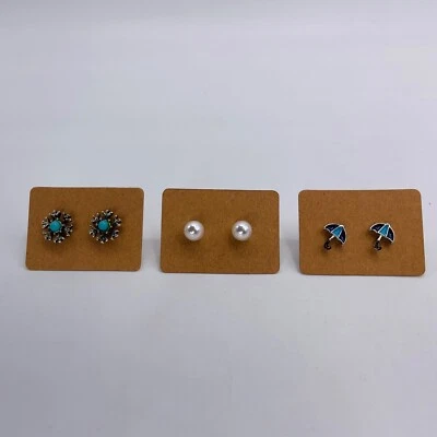 Lote de 3 pares de brincos de pino de pérola falsa esmalte guarda-chuva floco de neve joia presente - Imagem 1 de 3