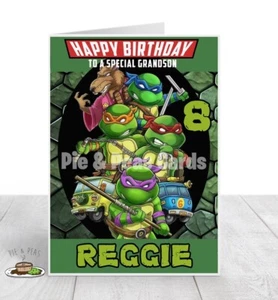 Tarjeta de cumpleaños TEENAGE MUTANT NINJA TURTLE - cualquier nombre, edad y relación - Imagen 1 de 1