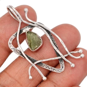 Israeli - Natural Genuine Czech Moldavite 925 Silver Pendants Jewelry CP74204 - Picture 1 of 1