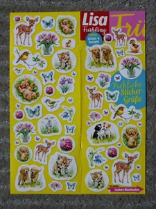 1 gr Aufkleber-Bogen Tierkinder Hund Katze Reh Schmetterling Vogel v Zeitschrift - Bild 1 von 1