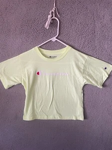 Girls Youth Champion Midriff Short Sleeve T-Shirt Light Yellow Logo Size Large - Picture 1 of 6