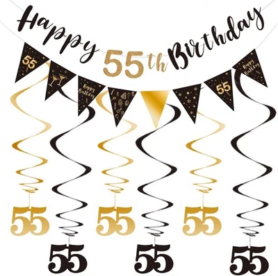 BRT Bearingshui 55th Birthday Decoration Kit for Men Women, Happy Black, Gold  - Image 1 of 4