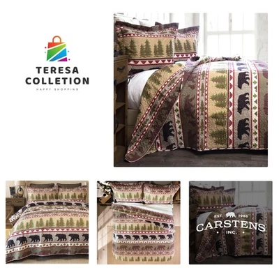 Rustic Cabin Country Bedding Set, 3-Piece Microfiber Quilt, Rustic Bear Strip... - Image 1 of 4