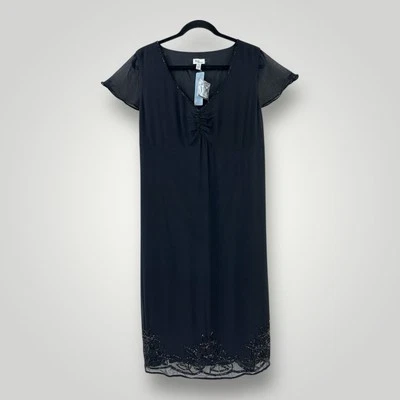 Vestido de Maternidad Mimi 100% Seda Negro Maxi Hermoso Cuentas Dobladillo Mangas Cuello Nuevo con Etiquetas Foto 1 de 4