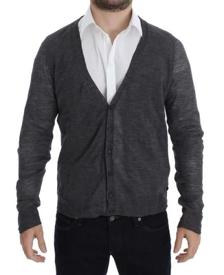Costume National Men Gray Cardigan Wool Blend V-Neck Button Up Thermal Sweater - Image 1 of 4