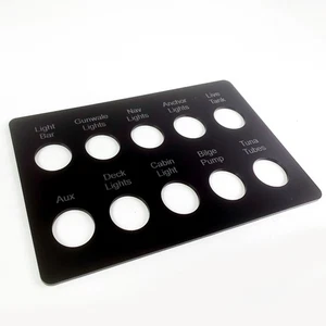 CUSTOM ENGRAVED SWITCH DASH PANEL/ BOAT/CAR/EQUIPMENT BLACK ACRYLIC 150MMx100MM - Picture 1 of 8