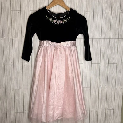 Jona Michelle Girls Dress Size 6X Velvet Long Sleeve Embrod. Flowers Pink Tulle - Image 1 of 4