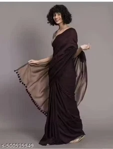 Traditioneller handgefertigter Khadi-Baumwollsari mit unbestickten Blusen Hochzeitskleidung Gif - Bild 1 von 8