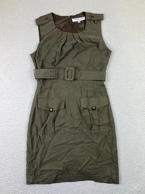 Vestido feminino Trina Turk tamanho 6 verde oliva com cinto bolso bainha sem mangas EUA - Imagem 1 de 4