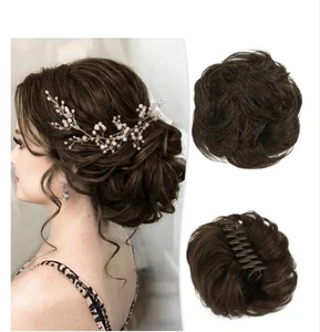 2PCS Pezzo di Capelli Disordinato Panino,Updo Con Tendrilli Estensione Rame Scuro Halloween - Foto 1 di 8