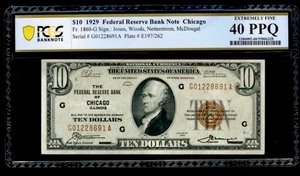 1929 $10 Dollar Federal Reserve Note Chicago PCGS 40 PPQ XF Serial # G01228691A - Picture 1 of 2